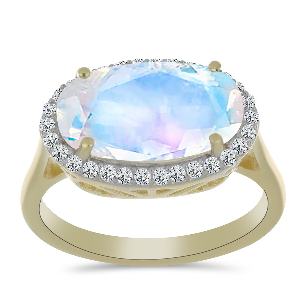 Inel din Argint 925 Placat cu Aur ( 3.08 grame ) cu Piatra Lunii Curcubeu și Topaz Alb 4.05 Carate 3 