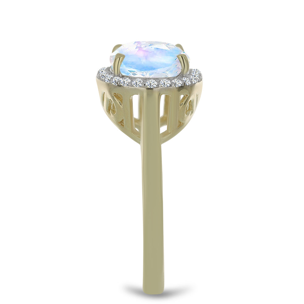 Inel din Argint 925 Placat cu Aur ( 3.08 grame ) cu Piatra Lunii Curcubeu și Topaz Alb 4.05 Carate 4 