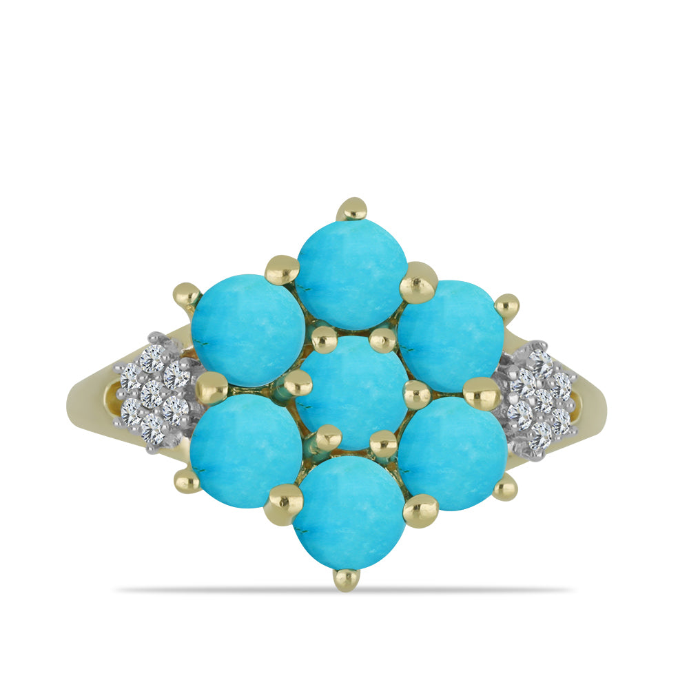 Inel din Argint 925 Placat cu Aur ( 2.68 grame ) cu Turcoaz ”Frumoasa Adormită” și Topaz Alb 1.53 Carate