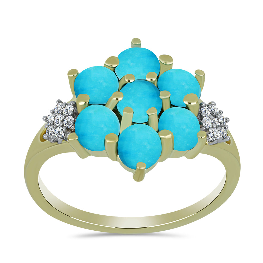 Inel din Argint 925 Placat cu Aur ( 2.68 grame ) cu Turcoaz ”Frumoasa Adormită” și Topaz Alb 1.53 Carate