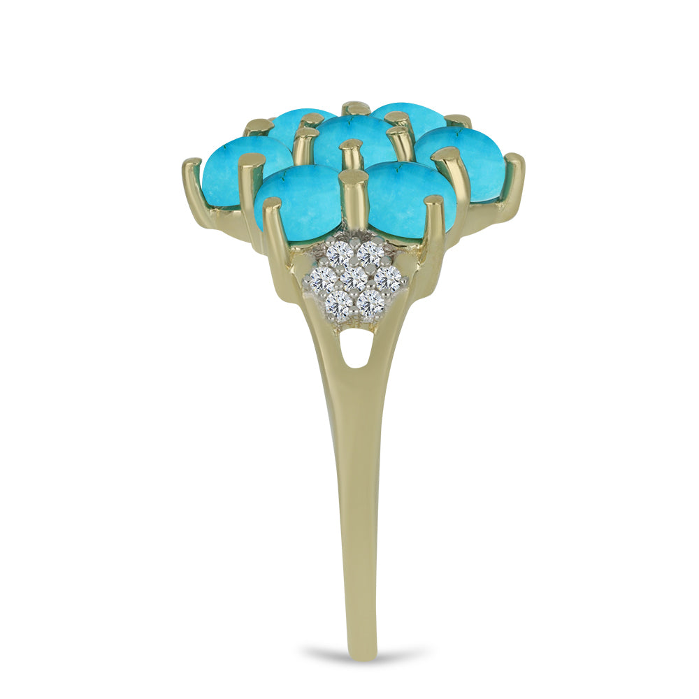 Inel din Argint 925 Placat cu Aur ( 2.68 grame ) cu Turcoaz ”Frumoasa Adormită” și Topaz Alb 1.53 Carate