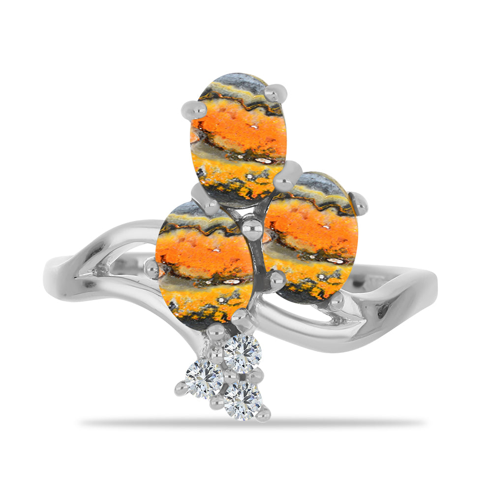 Inel din Argint 925 ( 3.22 grame ) cu Jasp Bumble Bee și Topaz Alb 2.67 Carate