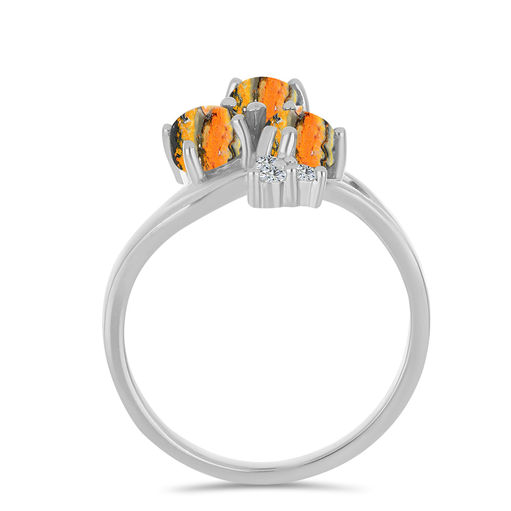Inel din Argint 925 ( 3.22 grame ) cu Jasp Bumble Bee și Topaz Alb 2.67 Carate 2 