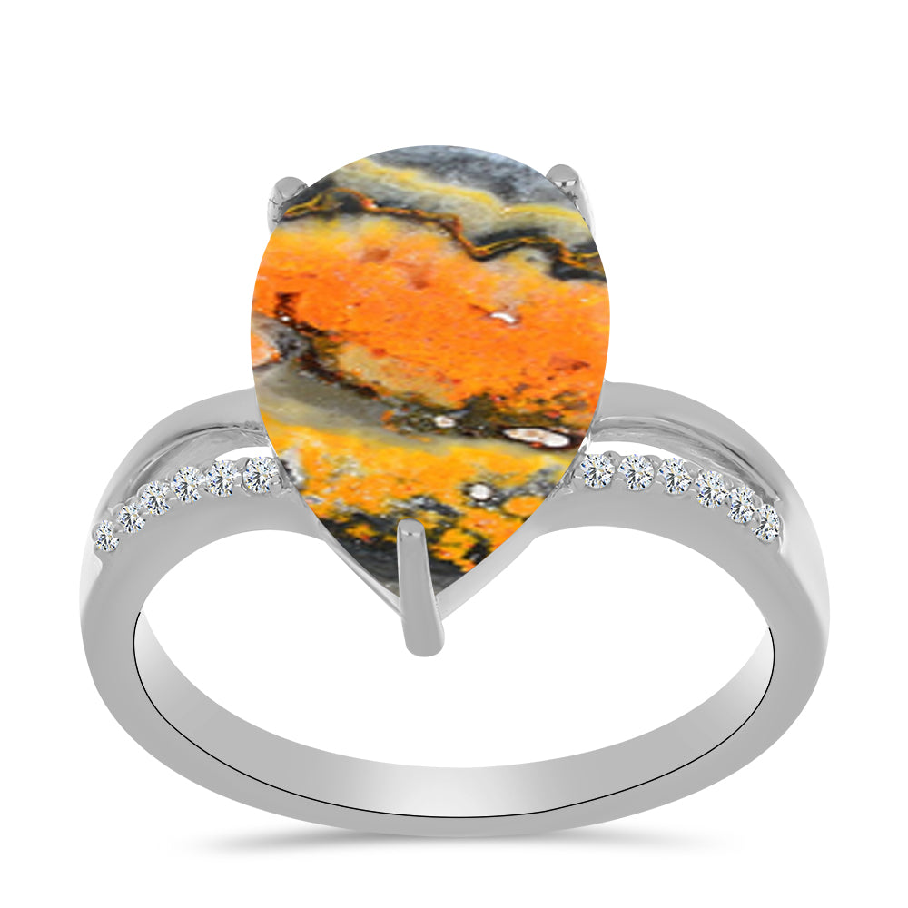 Inel din Argint 925 ( 3.24 grame ) cu Jasp Bumble Bee și Topaz Alb 5.03 Carate