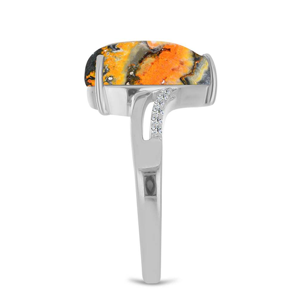 Inel din Argint 925 ( 3.24 grame ) cu Jasp Bumble Bee și Topaz Alb 5.03 Carate 4 