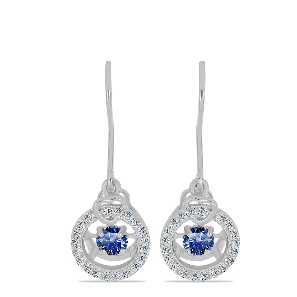 Cercei din Argint 925 ( 2.57 grame ) cu Moissanite Albastru Regal cultivat în laborator și Topaz Alb 0.84 Carate 1 