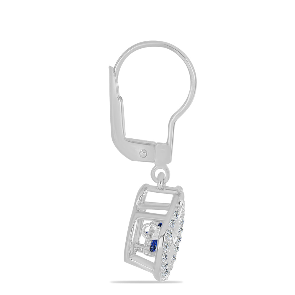 Cercei din Argint 925 ( 2.57 grame ) cu Moissanite Albastru Regal cultivat în laborator și Topaz Alb 0.84 Carate 2 