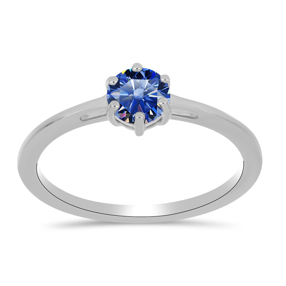 Inel din Argint 925 ( 1.83 grame ) cu Moissanite Albastru Regal cultivat în laborator 0.75 Carate