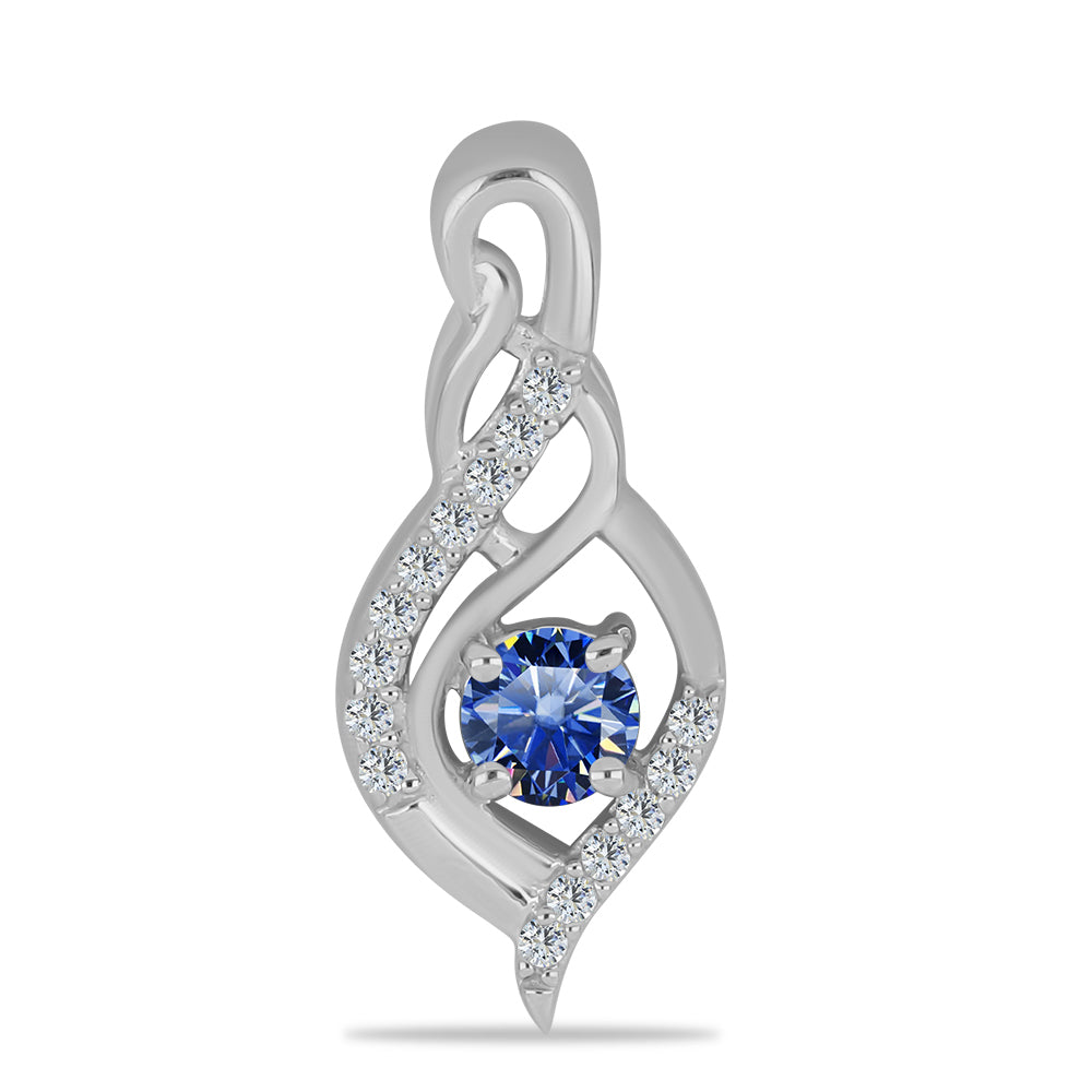 Pandantiv din Argint 925 ( 1.13 grame ) cu Moissanite Albastru Regal cultivat în laborator și Topaz Alb 0.35 Carate 1 