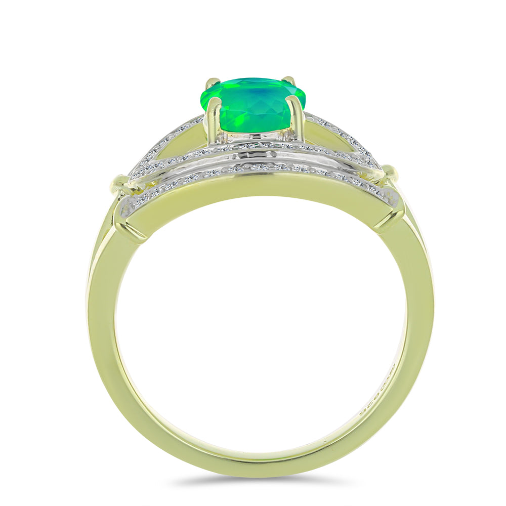 Inel din Argint 925 Placat cu Aur ( 3.75 grame ) cu Opal Verde Etiopian Lega Dembi și Topaz Alb 1.12 Carate 2 
