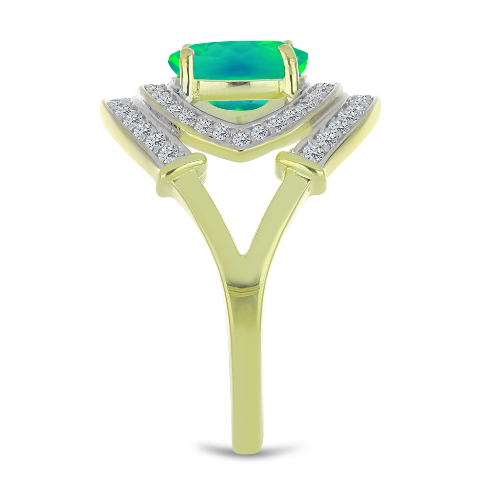 Inel din Argint 925 Placat cu Aur ( 3.75 grame ) cu Opal Verde Etiopian Lega Dembi și Topaz Alb 1.12 Carate 4 