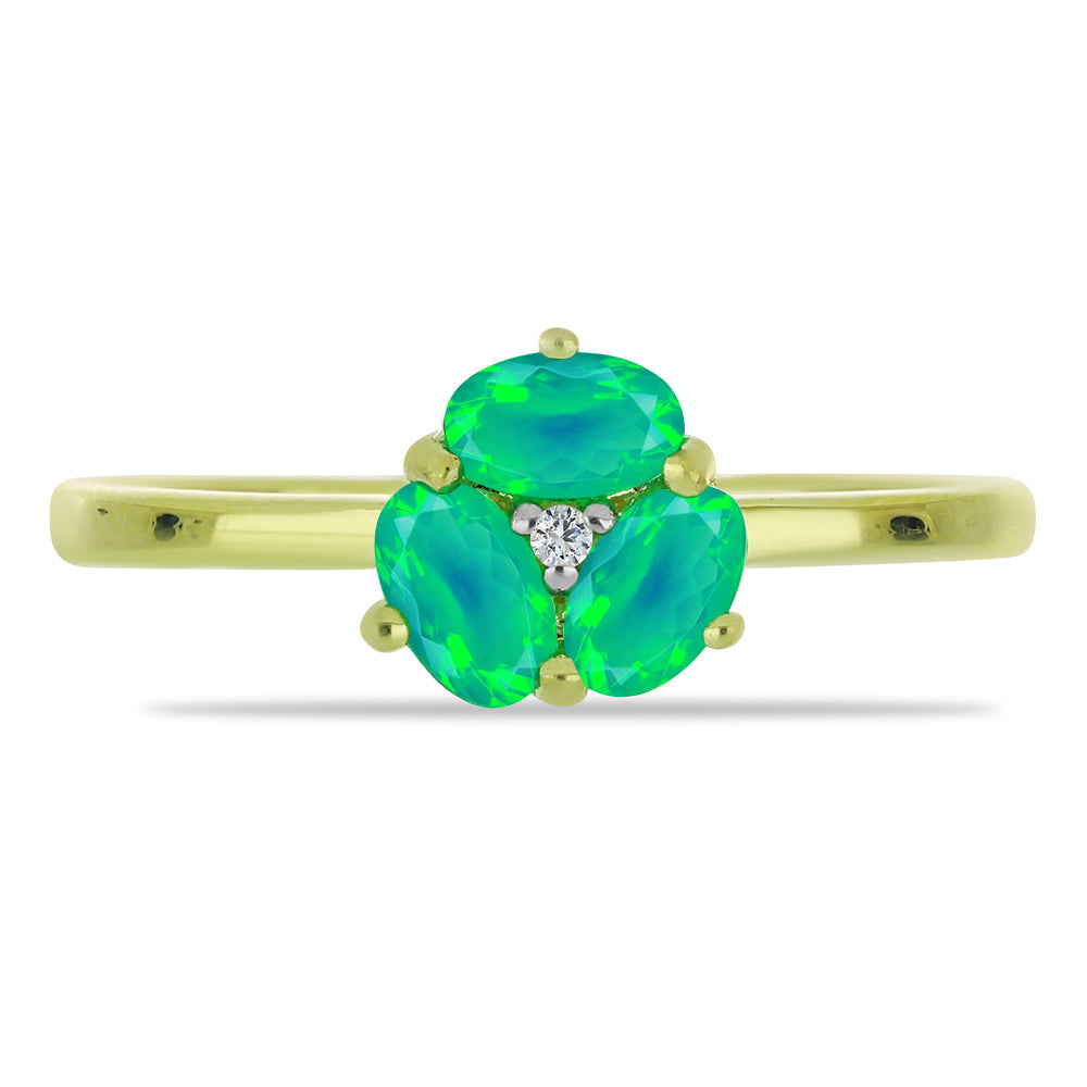 Inel din Argint 925 Placat cu Aur ( 1.84 grame ) cu Opal Verde Etiopian Lega Dembi și Topaz Alb 0.45 Carate 1 