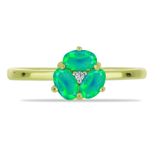 Inel din Argint 925 Placat cu Aur ( 1.84 grame ) cu Opal Verde Etiopian Lega Dembi și Topaz Alb 0.45 Carate