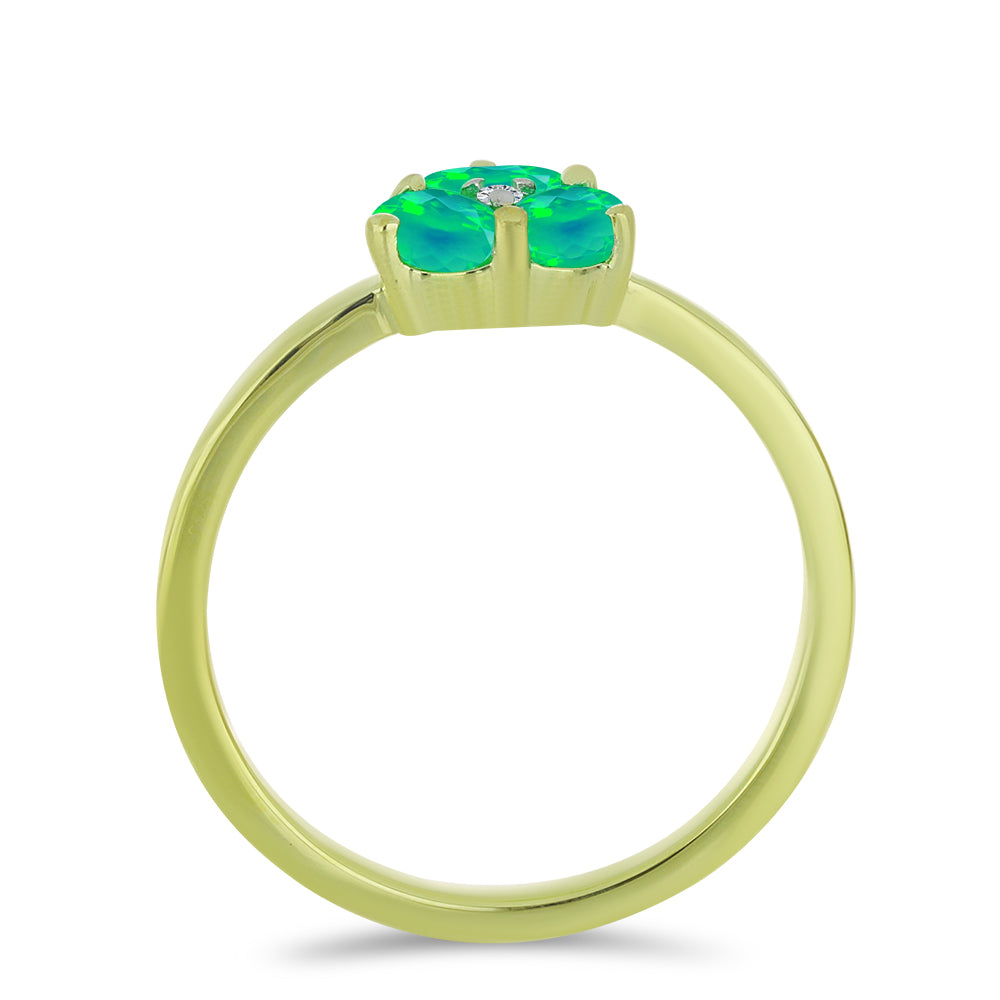 Inel din Argint 925 Placat cu Aur ( 1.84 grame ) cu Opal Verde Etiopian Lega Dembi și Topaz Alb 0.45 Carate