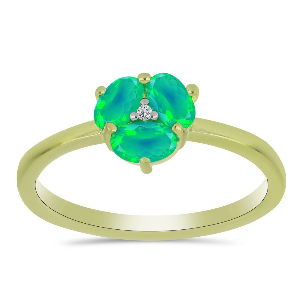 Inel din Argint 925 Placat cu Aur ( 1.84 grame ) cu Opal Verde Etiopian Lega Dembi și Topaz Alb 0.45 Carate