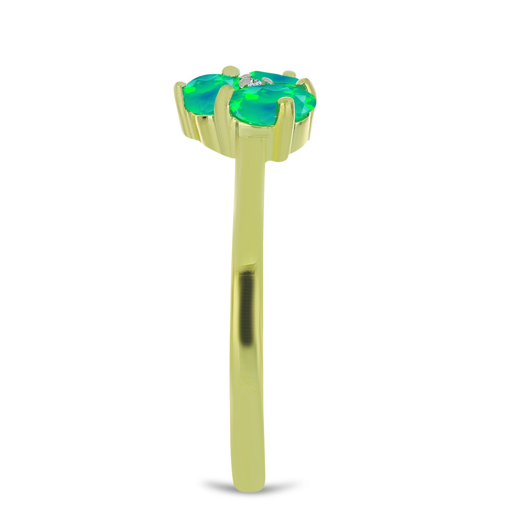 Inel din Argint 925 Placat cu Aur ( 1.84 grame ) cu Opal Verde Etiopian Lega Dembi și Topaz Alb 0.45 Carate 4 