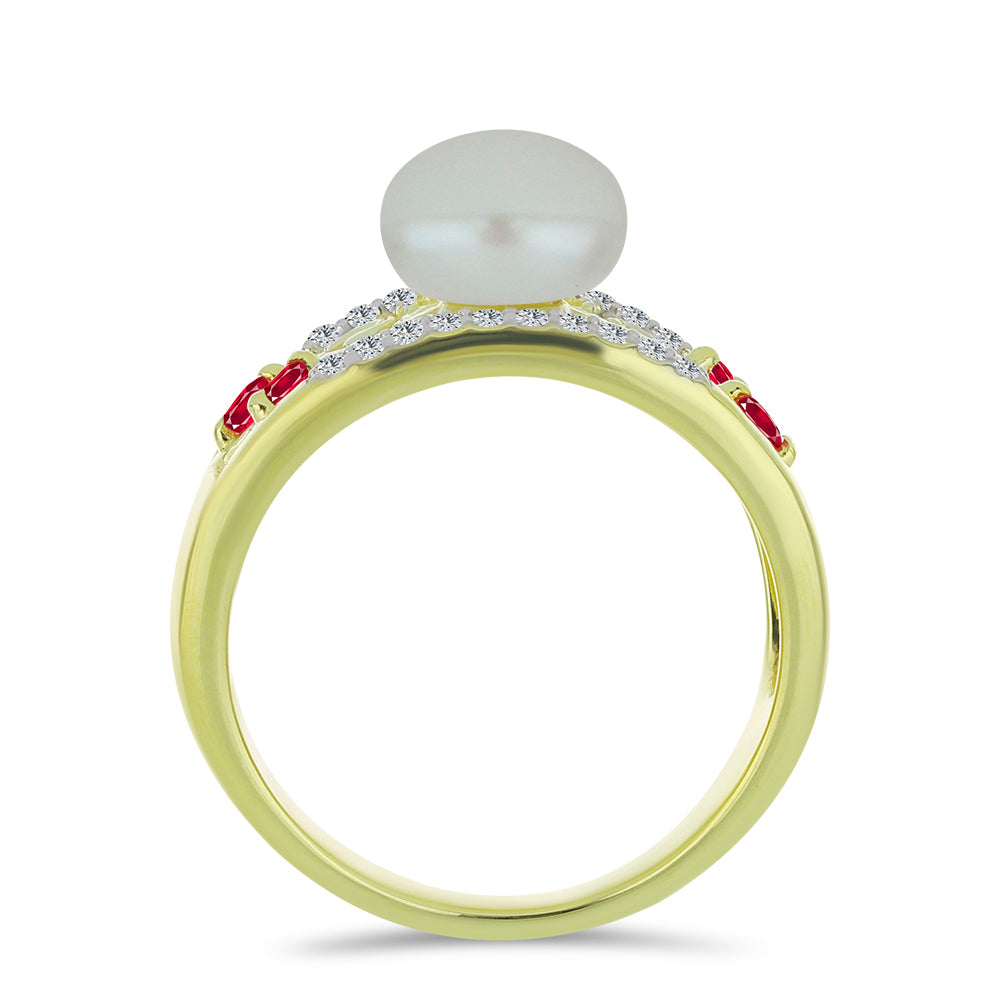 Inel din Argint 925 Placat cu Aur ( 4.67 grame ) cu Perlă de Apă Dulce Albă și Rubin Malagasy 2.9 Carate 2 