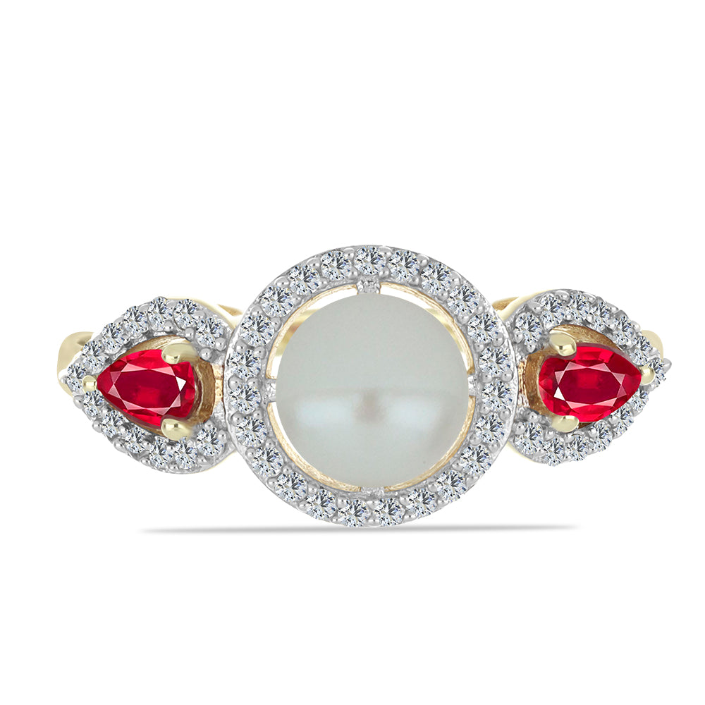 Inel din Argint 925 Placat cu Aur ( 4.27 grame ) cu Perlă de Apă Dulce Albă și Rubin Malagasy 4.13 Carate 1 