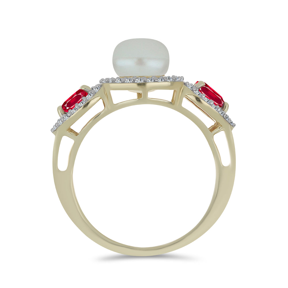 Inel din Argint 925 Placat cu Aur ( 4.27 grame ) cu Perlă de Apă Dulce Albă și Rubin Malagasy 4.13 Carate 2 