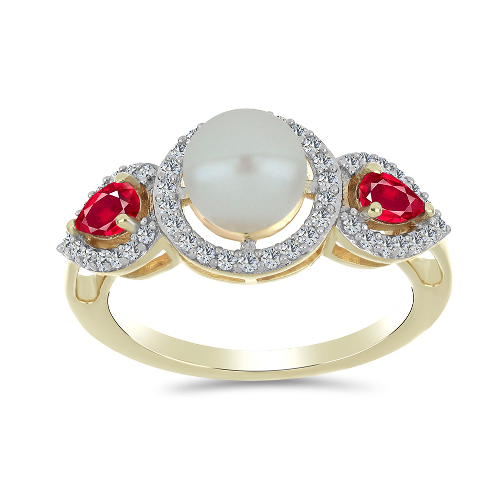 Inel din Argint 925 Placat cu Aur ( 4.27 grame ) cu Perlă de Apă Dulce Albă și Rubin Malagasy 4.13 Carate 3 