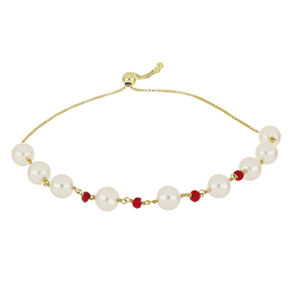 Brățară din Argint 925 Placat cu Aur ( 2.09 grame ) cu Perlă de Apă Dulce Albă și Rubin Malagasy 30.48 Carate