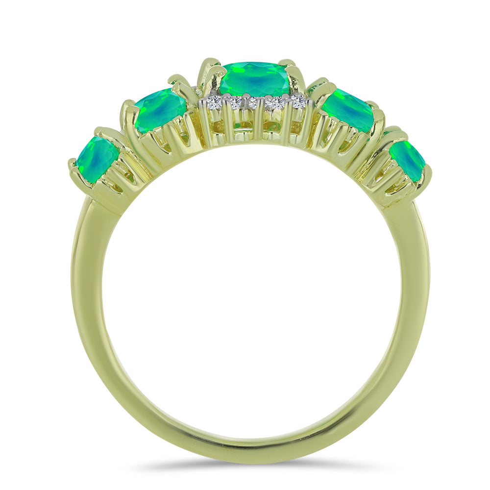 Inel din Argint 925 Placat cu Aur ( 2.69 grame ) cu Opal Verde Etiopian Lega Dembi și Topaz Alb 1.31 Carate