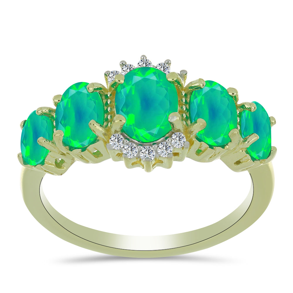 Inel din Argint 925 Placat cu Aur ( 2.69 grame ) cu Opal Verde Etiopian Lega Dembi și Topaz Alb 1.31 Carate 3 