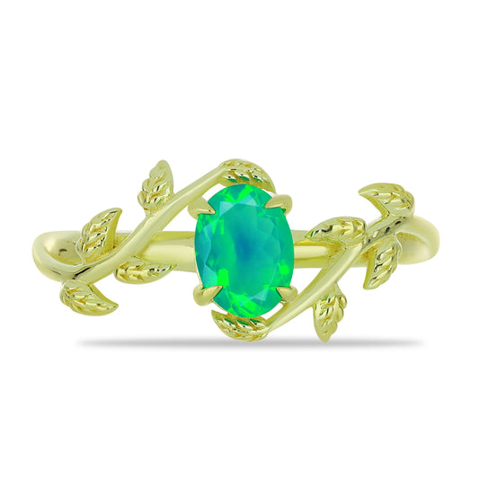 Inel din Argint 925 Placat cu Aur ( 2.52 grame ) cu Opal Verde Etiopian Lega Dembi 0.44 Carate