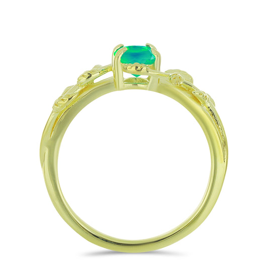 Inel din Argint 925 Placat cu Aur ( 2.52 grame ) cu Opal Verde Etiopian Lega Dembi 0.44 Carate