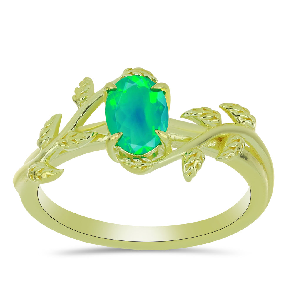 Inel din Argint 925 Placat cu Aur ( 2.52 grame ) cu Opal Verde Etiopian Lega Dembi 0.44 Carate 3 