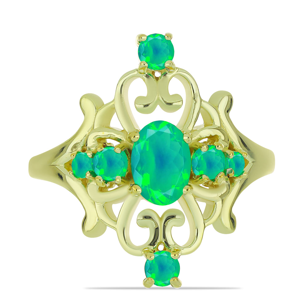 Inel din Argint 925 Placat cu Aur ( 4.68 grame ) cu Opal Verde Etiopian Lega Dembi 0.82 Carate 1 