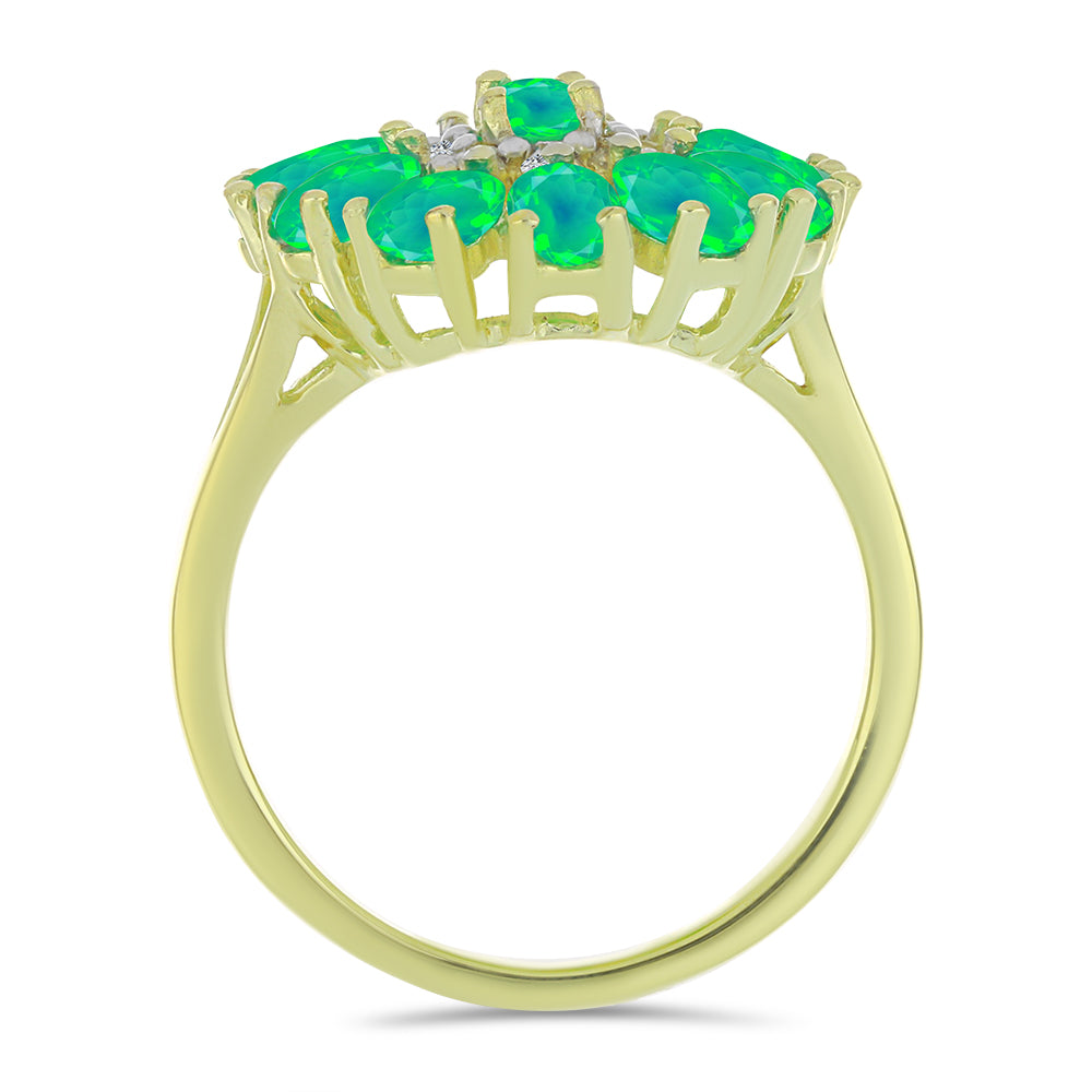 Inel din Argint 925 Placat cu Aur ( 4.32 grame ) cu Opal Verde Etiopian Lega Dembi și Topaz Alb 2.29 Carate