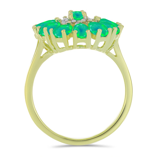 Inel din Argint 925 Placat cu Aur ( 4.32 grame ) cu Opal Verde Etiopian Lega Dembi și Topaz Alb 2.29 Carate