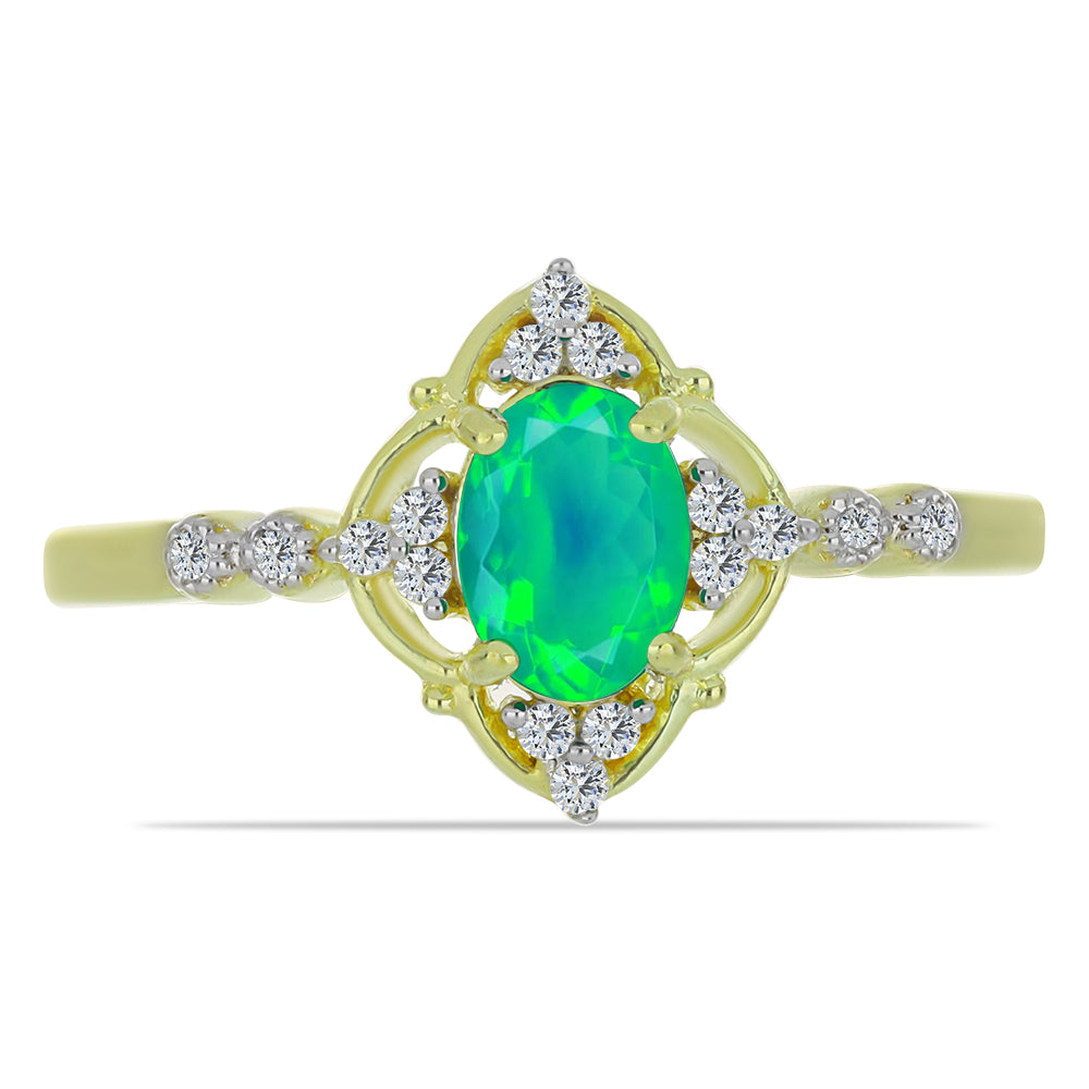 Inel din Argint 925 Placat cu Aur ( 2.19 grame ) cu Opal Verde Etiopian Lega Dembi și Topaz Alb 0.59 Carate