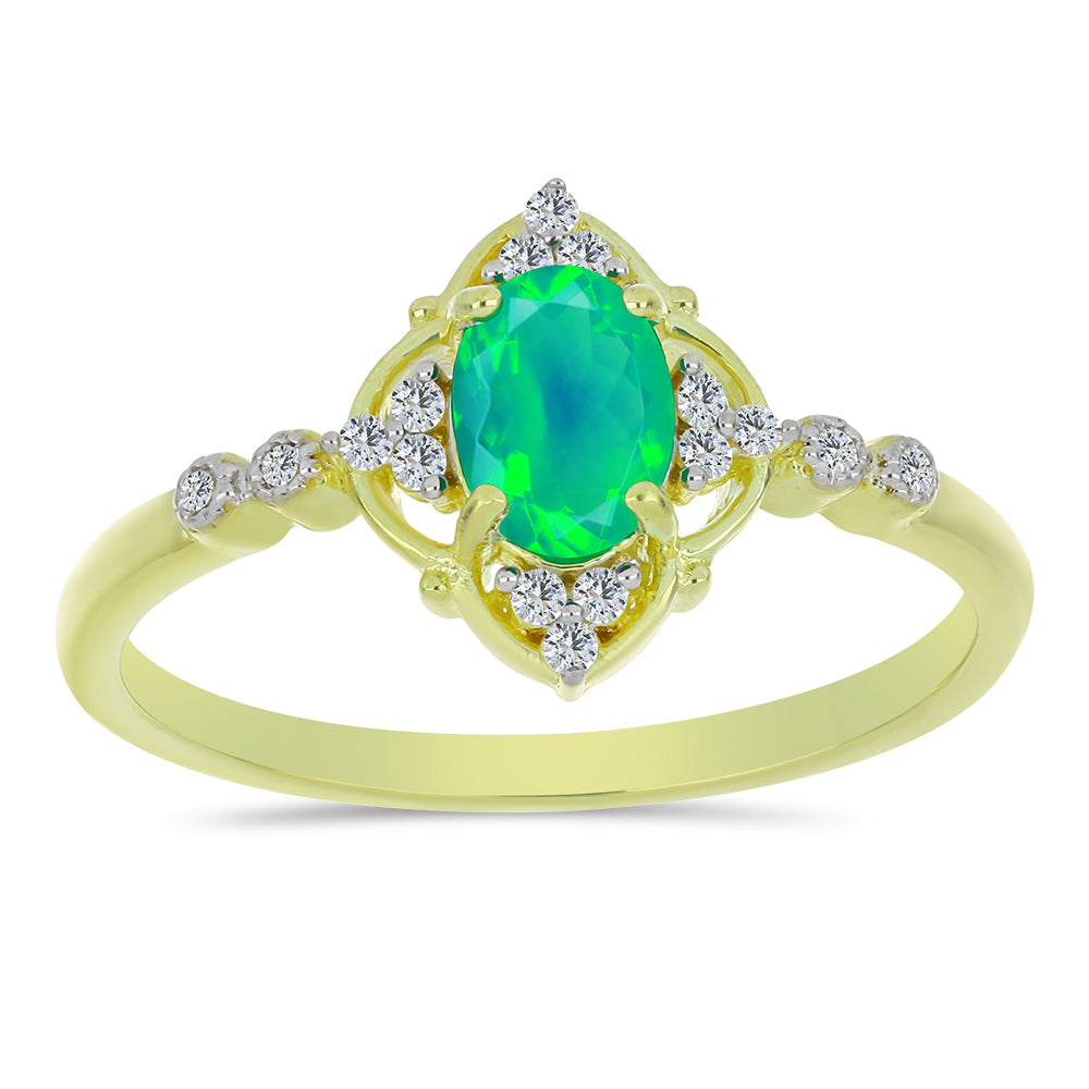 Inel din Argint 925 Placat cu Aur ( 2.19 grame ) cu Opal Verde Etiopian Lega Dembi și Topaz Alb 0.59 Carate 3 