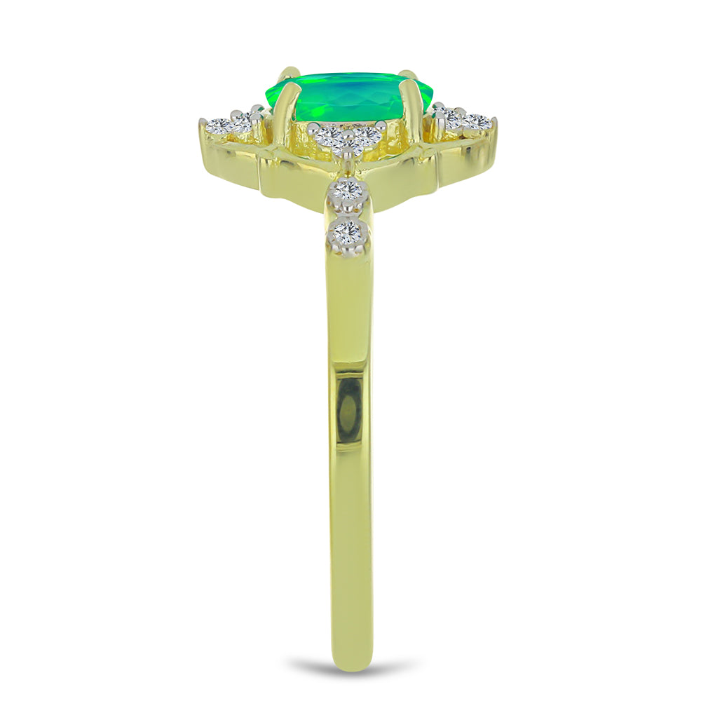 Inel din Argint 925 Placat cu Aur ( 2.19 grame ) cu Opal Verde Etiopian Lega Dembi și Topaz Alb 0.59 Carate 4 
