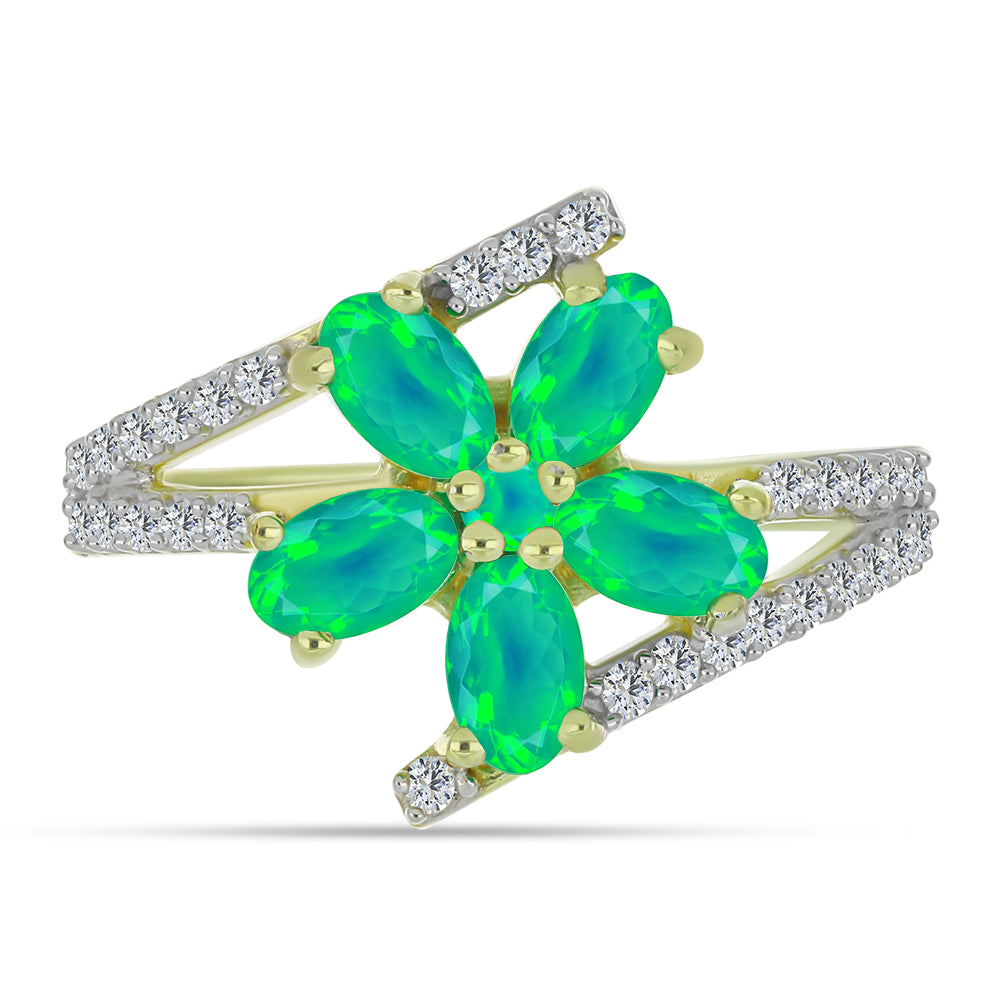 Inel din Argint 925 Placat cu Aur ( 3.12 grame ) cu Opal Verde Etiopian Lega Dembi și Topaz Alb 1.03 Carate