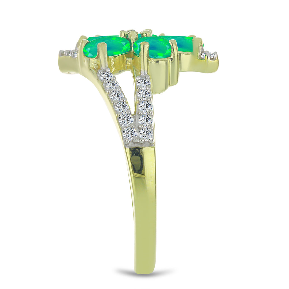 Inel din Argint 925 Placat cu Aur ( 3.12 grame ) cu Opal Verde Etiopian Lega Dembi și Topaz Alb 1.03 Carate 4 
