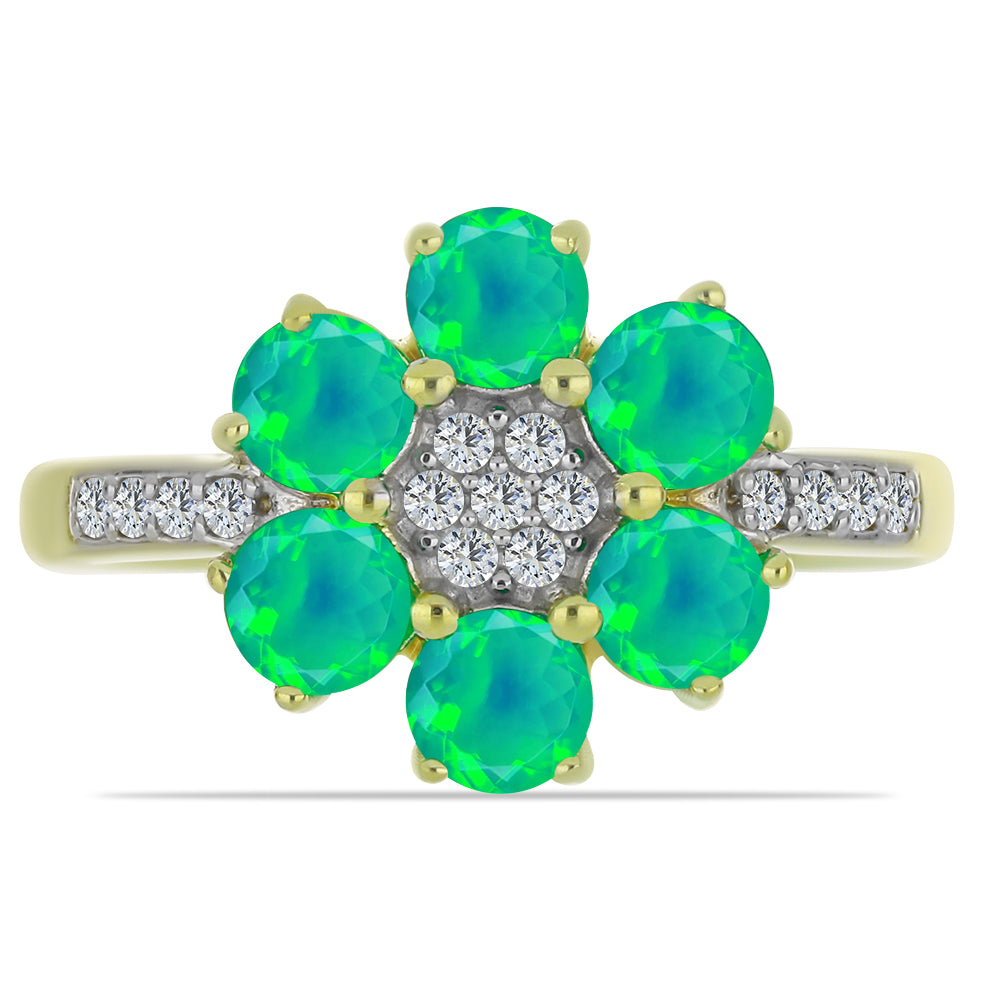 Inel din Argint 925 Placat cu Aur ( 3.3 grame ) cu Opal Verde Etiopian Lega Dembi și Topaz Alb 1.2 Carate 1 