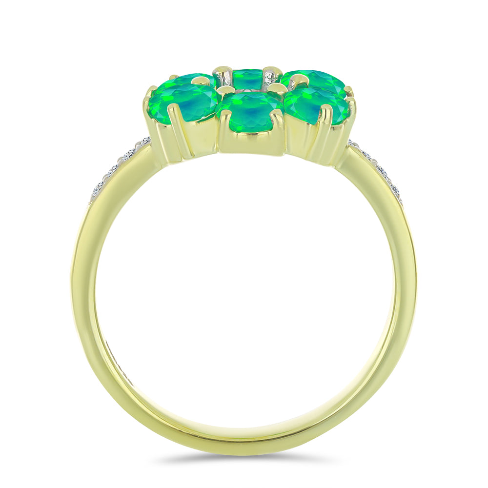 Inel din Argint 925 Placat cu Aur ( 3.3 grame ) cu Opal Verde Etiopian Lega Dembi și Topaz Alb 1.2 Carate