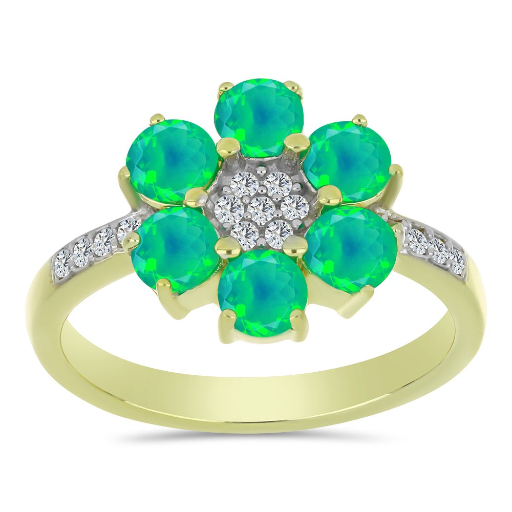 Inel din Argint 925 Placat cu Aur ( 3.3 grame ) cu Opal Verde Etiopian Lega Dembi și Topaz Alb 1.2 Carate