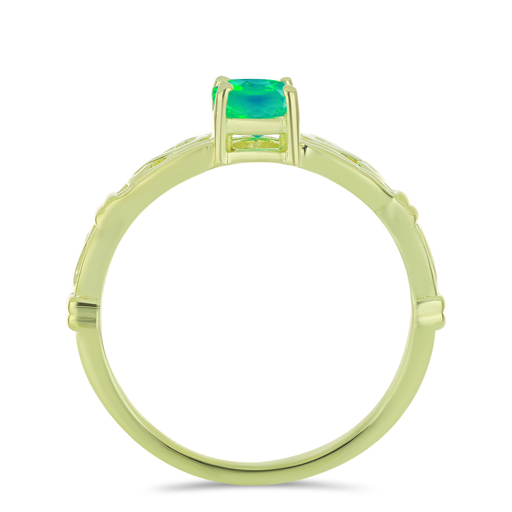 Inel din Argint 925 Placat cu Aur ( 2.64 grame ) cu Opal Verde Etiopian Lega Dembi 0.44 Carate 2 