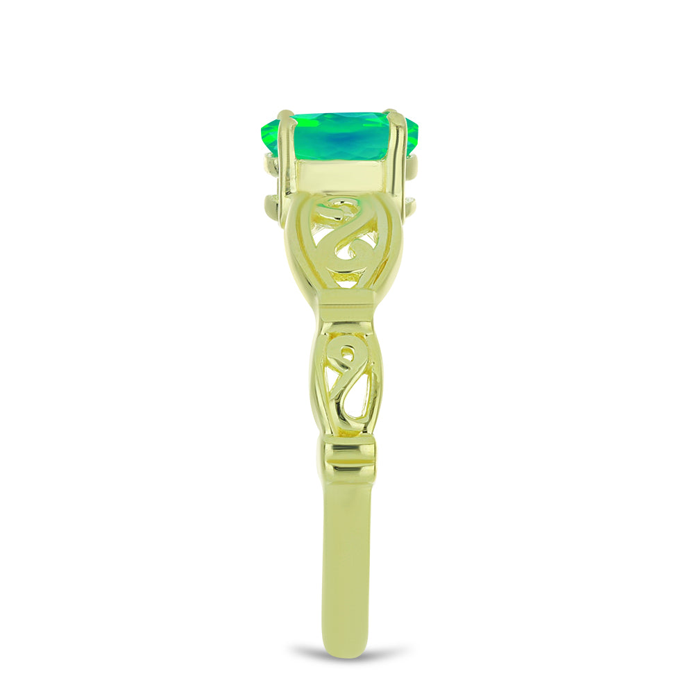 Inel din Argint 925 Placat cu Aur ( 2.64 grame ) cu Opal Verde Etiopian Lega Dembi 0.44 Carate 4 