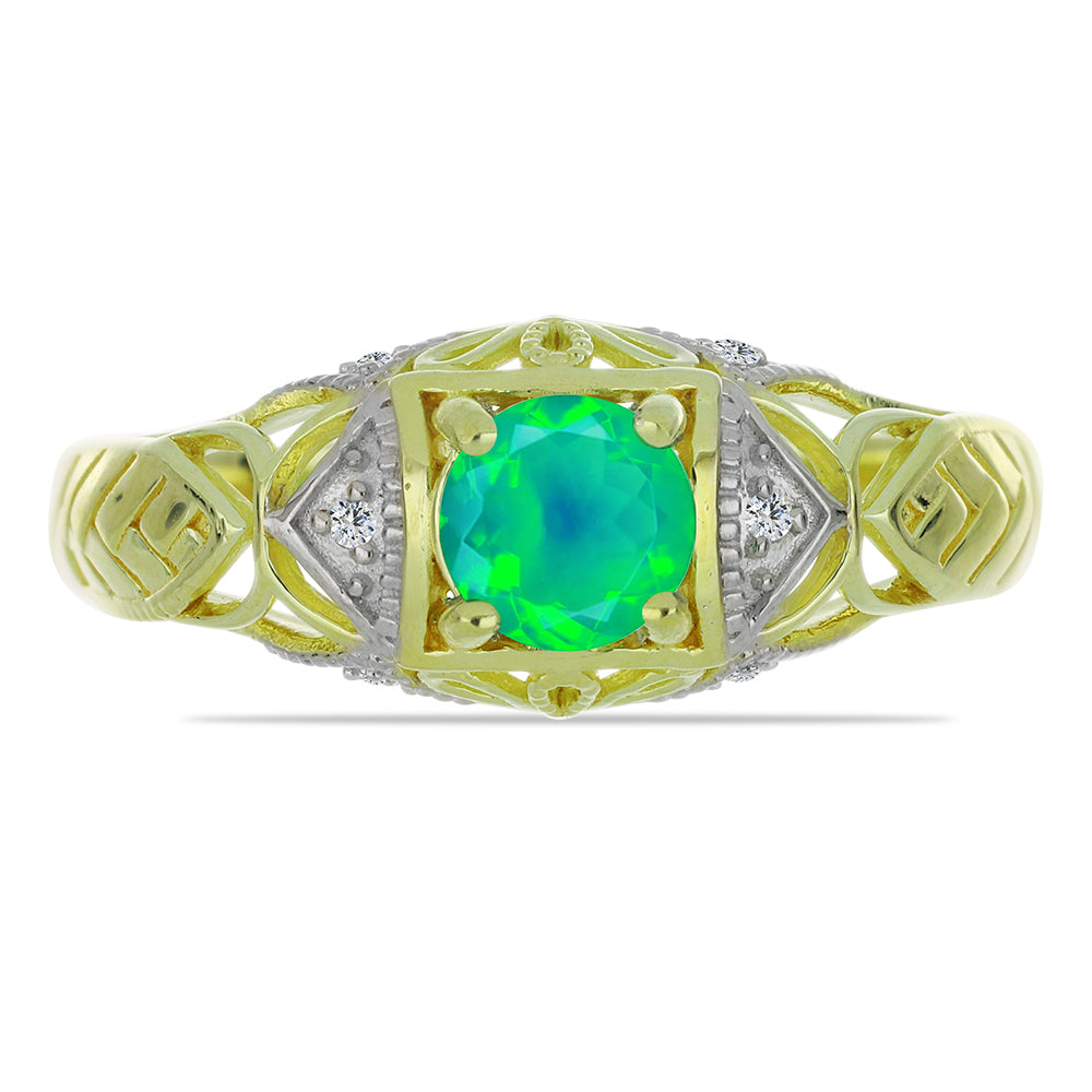 Inel din Argint 925 Placat cu Aur ( 3.63 grame ) cu Opal Verde Etiopian Lega Dembi și Topaz Alb 0.57 Carate
