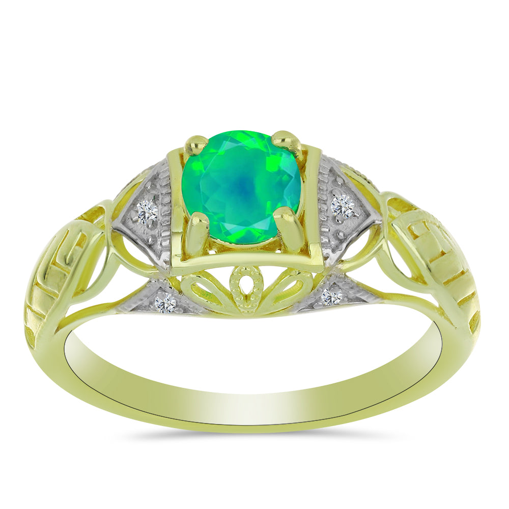 Inel din Argint 925 Placat cu Aur ( 3.63 grame ) cu Opal Verde Etiopian Lega Dembi și Topaz Alb 0.57 Carate 3 