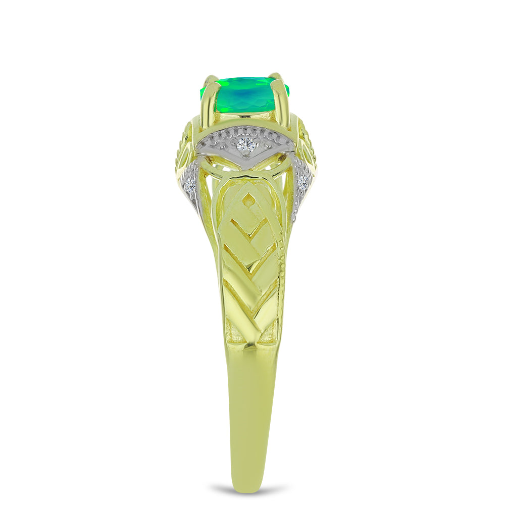 Inel din Argint 925 Placat cu Aur ( 3.63 grame ) cu Opal Verde Etiopian Lega Dembi și Topaz Alb 0.57 Carate