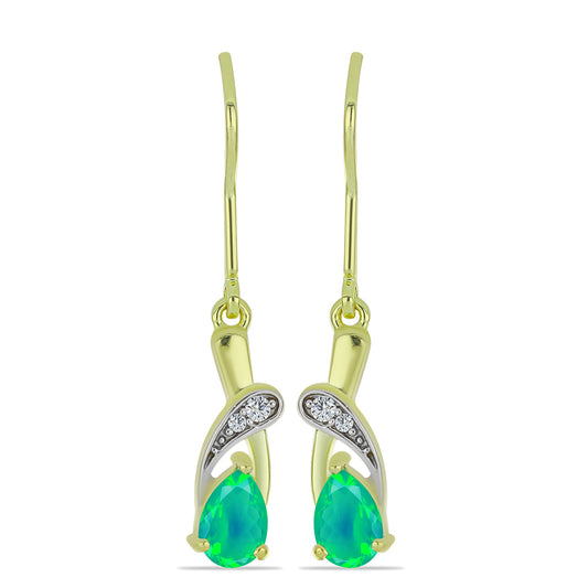 Cercei din Argint 925 Placat cu Aur ( 2.19 grame ) cu Opal Verde Etiopian Lega Dembi și Topaz Alb 0.49 Carate