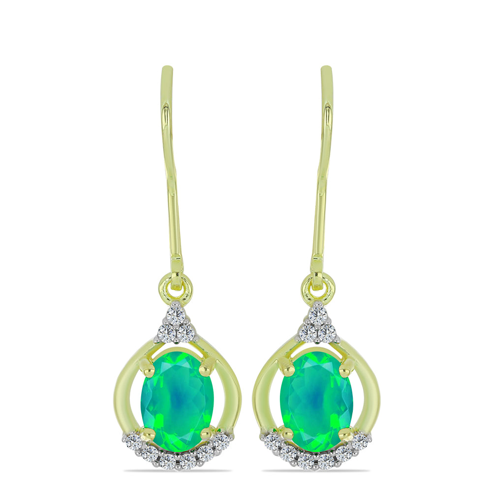 Cercei din Argint 925 Placat cu Aur ( 2.22 grame ) cu Opal Verde Etiopian Lega Dembi și Topaz Alb 0.97 Carate 1 