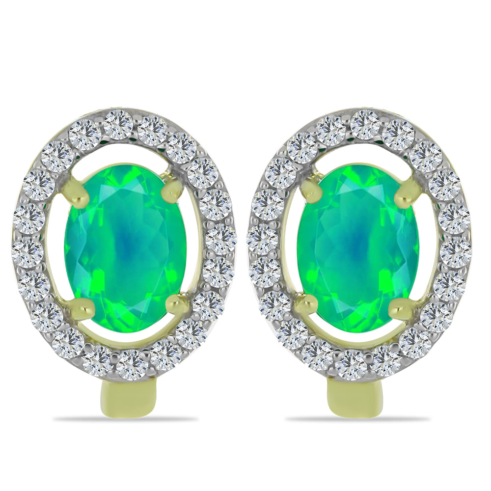 Cercei din Argint 925 Placat cu Aur ( 2.6 grame ) cu Opal Verde Etiopian Lega Dembi și Topaz Alb 1.36 Carate
