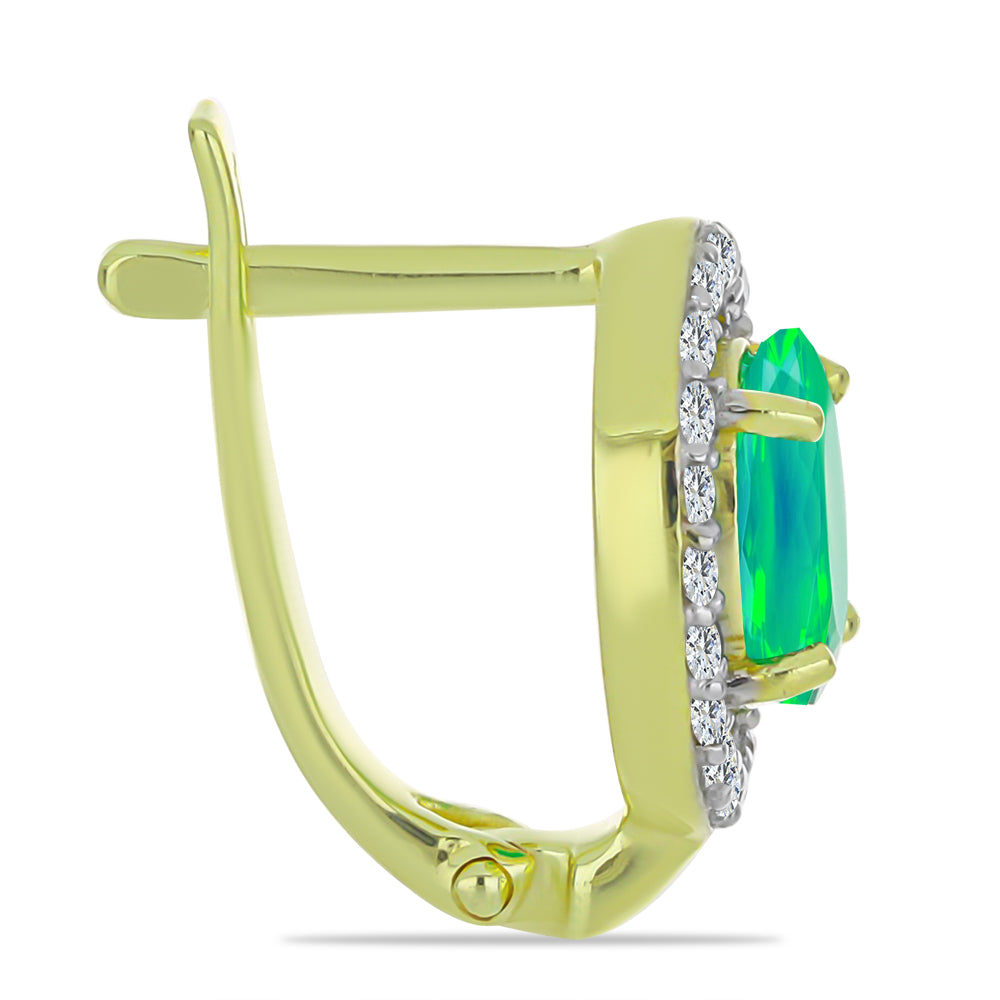 Cercei din Argint 925 Placat cu Aur ( 2.6 grame ) cu Opal Verde Etiopian Lega Dembi și Topaz Alb 1.36 Carate